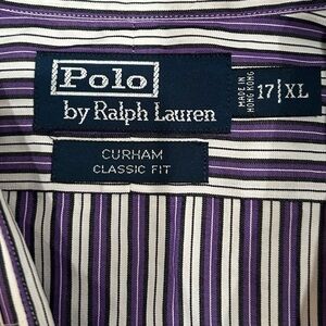 Polo by Ralph Lauren Purple and White Striped Shirt Size XL 17 Excellent Cond.